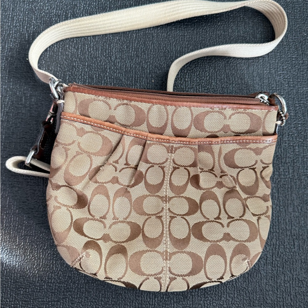 Coach Tan and Brown Signature Crossbody Bag